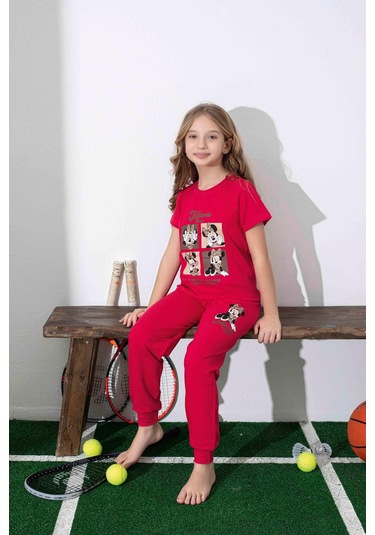 Kız Çocuk Mini Desenli Kırmızı Pijama Takımı-1310 Kırmızı