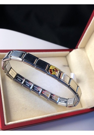 Erkek Kadın Çelik Bileklik - Porsche Logo Model Italy Nomi Charm Sevgiliye Eşe Babaya Gümüş