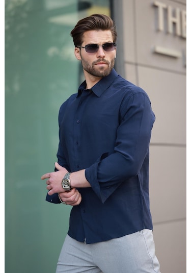 Madmext Füme Basic Uzun Kollu Erkek Gömlek E6762 Füme