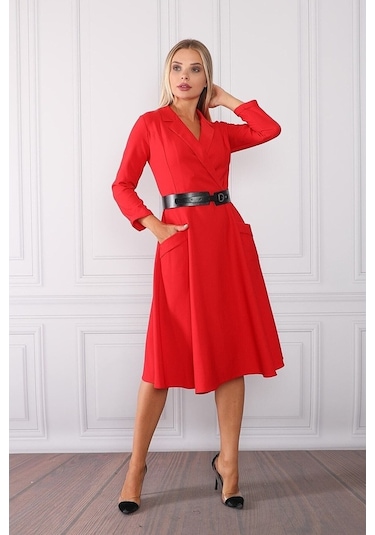E.T.'S Element'S Kadın Kruvaze Yaka Elbise Kırmızı