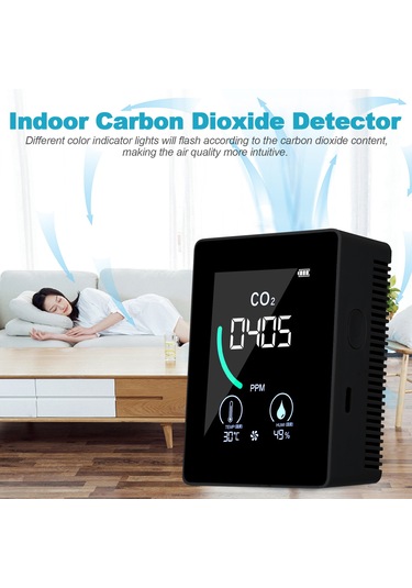 Ximistore9 Siyah Co2 Tespit Cihazı - Sicaklık Ve Nem Sensörü İle Gerçek Zamanlı Ölçüm, 4 Renkli Led Uyarı Sistemi