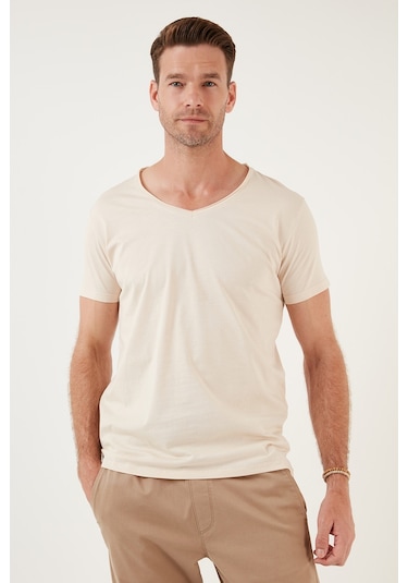 Buratti Pamuklu Slim Fit V Yaka Basic Erkek T Shirt 5412001 Bej