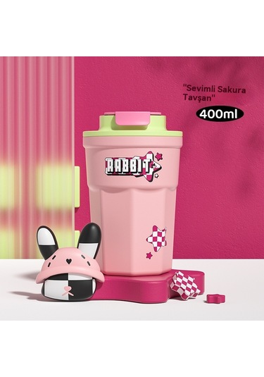 Mengtuo İç Astar 316 Paslanmaz Çelik Kahve Fincanı Karikatür Yüksek Değerli Termos Bardak Pembe