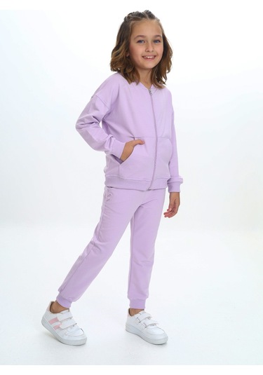 Toontoy Kız Çocuk Damla Nakışlı Eşofman Takım Lila