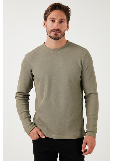 Buratti Pamuklu Bisiklet Yaka Slim Fit Basic Erkek Sweat 5905073 Vizon Yeşili