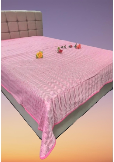 Pike Yazlık Zmrt Fuşya Çift Dolgun Malzeme V Çizgili Desen Pamuk Fuşya - Beyaz