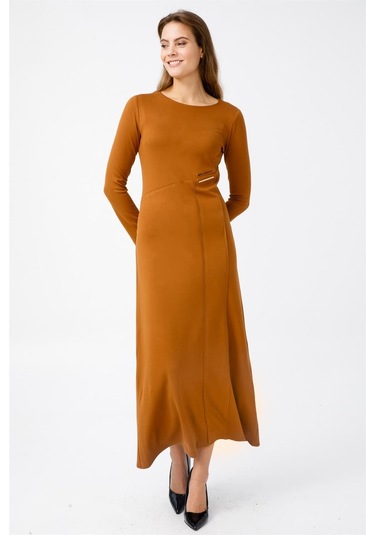 Asimetrik Cıt Cıt Aksesuarlı Elbise Camel-camel Camel