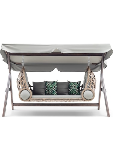 Swing Saltanat Ahşap Rattan Salıncak Dış Mekan Bahçe Balkon Ve Te Ceviz
