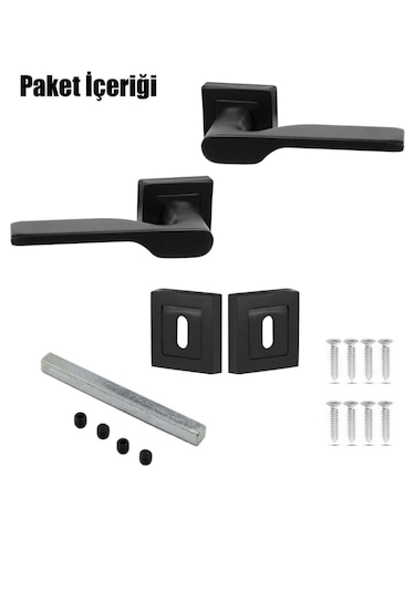 Aragon Siyah Kare Rozetli Kapı Kolu 7'li Set 3+1 Daire