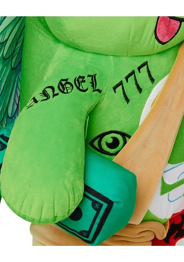 Sprayground Angel Vs Devil Teddy Bear Sırt Çantası, Pelüş Kumaş, Fermuarlı Cepler, Orijinal Tasarım Yeşil