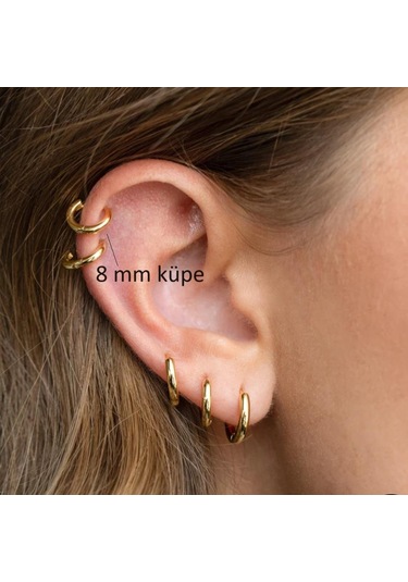 8 Mm Cerrahi Çelik Halka Küpe Gold Renkli Sarı