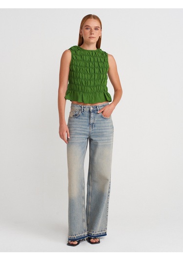 Dilvin 50845 Kolsuz Crop Bluz-yeşil Yeşil