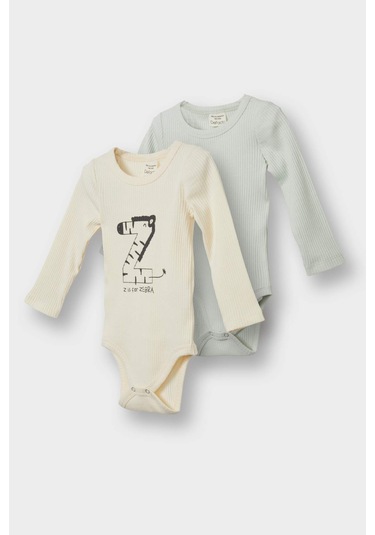Defacto Erkek Bebek Yenidoğan Fitilli Kaşkorse 2li Uzun Kollu Çıtçıtlı Body F4653a525auer233 Ekru