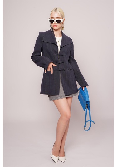 Lacivert Bağlama Detaylı Blazer Kadın Ceket Mg2482 Lacivert