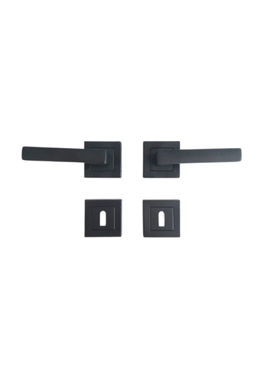 Lama Siyah Kare Rozetli Oda Kapı Kolu 1 Takım Oda