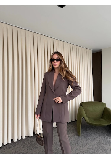 Laluvia Kahverengi Belden Oturtma Blazer Ceket - 9684 Kahverengi