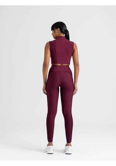 Dikişle Modellenmiş Spor Tayt Mürdüm