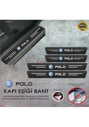 Volkwagen Polo Logolu Karbon Kapı Eşiği Koruyucu Suni Deri 4'lü Set