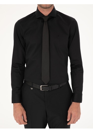 Cacharel Siyah Slim Fit Pamuk Klasik Gömlek