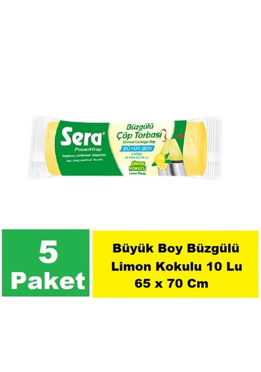 Sera Çöp Torbası Limon Kokulu Büyük Boy 65 X 70 Cm 5 X 10 Lu