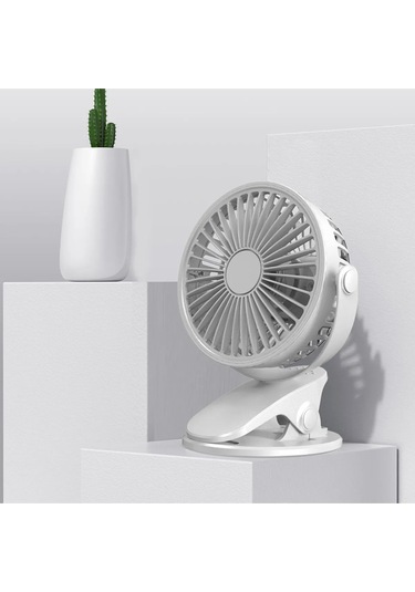 3 Kademe Şarjlı Mandallı 360 Taşınabilir Fan Vantilatör Jh-006 Beyaz