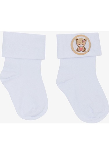 Katamino Kız Bebek Soket Çorap Yavru Ayıcık Baskılı 0-18 Ay, Beyaz-beyaz Beyaz