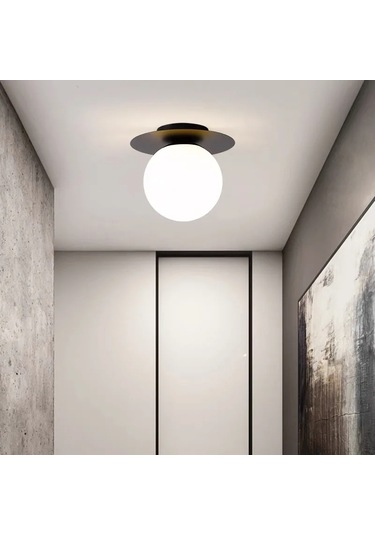 Neptün Siyah Kasa Beyaz Glop Camlı Avize E27 Duy İç Mekan Aydınla Siyah