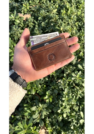 Unisex Antik Kahve Mini Design Gerçek Hakiki Deri Kartlık Cüzdan Erkek-kadın Kahverengi