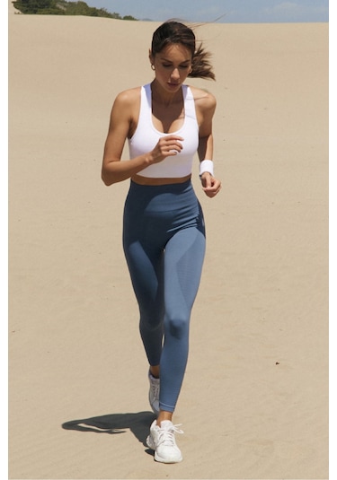 Jerf Gela Yüksek Bel, Esnek Ve Toparlayıcı Spor Tayt Natural Mavi