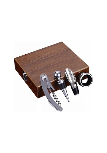 Ahşap Şarap Tirbüşon Şaraplık Şarap Açacağı Seti cin373