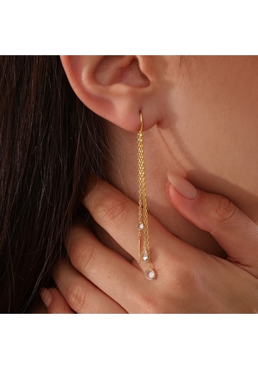 Queen Silver Jewelry 925 Ayar Gümüş 3 Boy Zirkon Taş Sallantılı Küpe Altın