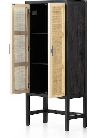 Noir Masif Ahşap Rattan Detaylı Büfe Dolap