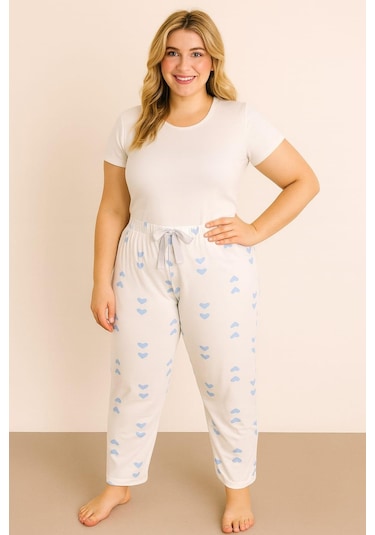 Kadın Büyük Beden Desenli Milan Tek Alt Beyaz-mavi Beyaz