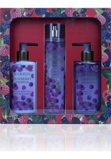 Nurxos 9889 Dewberry Böğürtlen Hediyelik Kutulu 3'lü Set Vücut Spreyi & Losyon & Duş Jeli