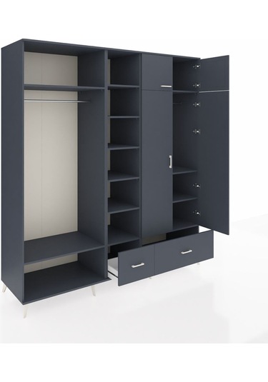 Kronos Dolap 12 Raflı 2 Çekmeceli 2 Askılı 220x59x243 Antrasit-antrasit/antrasit Antrasıt/antrasıt