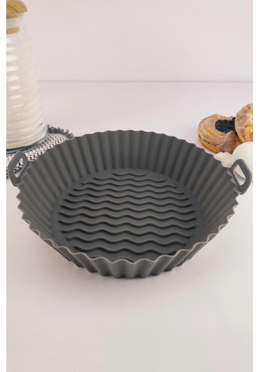 Digithome Yanmaz Yapışmaz Silikon Kulplu Airfryer Kalıbı 20 Cm Gri Thn75823 Gri