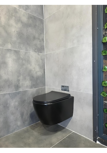 Turavit Rondo Kanalsız Mat Siyah Asma Klozet Turavit Yavaş Kapak