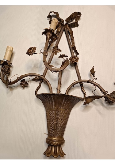 Antika 3 Kollu Pirinç Duvar Aplik 65x62x12cm 1 Adet