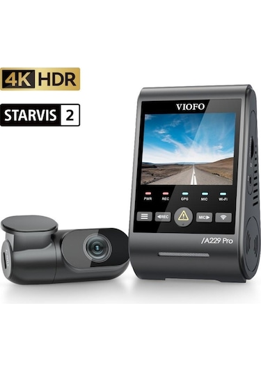 Viofo A229 Pro 2 Kameralı Ön+arka 4k+2k Hdr Sony Starvis 2 Sensörlü Wi-fi Gps'li Araç Kamerası