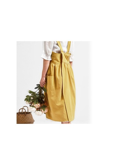 Bej Kadın Pamuk Keten Japon Ev Işi Pişirme Önlükleri Elbise Kolsuz Önlükler Restoran Çiçekçi Ev Pişirme Önlüğü