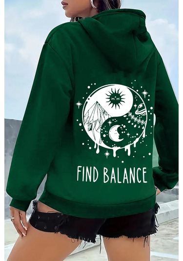 Yin & Yang Tasarım Sweatshirt Yeşil