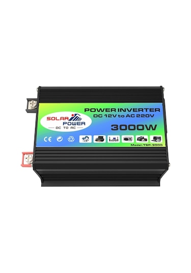 Sones Tang I Nesil 12v - 110v 3000w Çift Usb'li Akıllı Araç Güç Çeviricisi Siyah