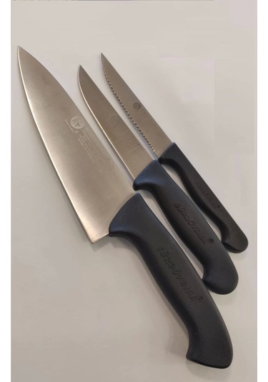 Sürdövbisa 3'lü Şef Bıçaklı Mutfak Seti Siyah Plastik Sap Çok Renkli