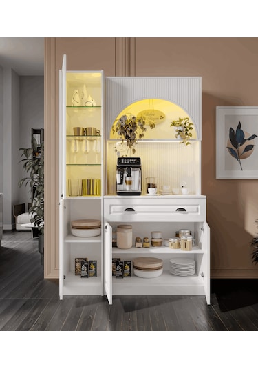 Guneystore Armoni Black Midi Kahve Köşesi Sol Vitrinli Komple Mdf Beyaz