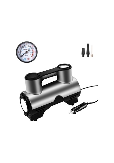 Wezone Oto Lastik Pompa, 12v Kablolu İşaretçi Tipi, Led Işıklı, Otomatik Doldurma, 3 Fişli, Gri-siyah St-211