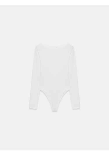 Dilvin 32549 Kayık Yaka Bodysuit-beyaz Beyaz
