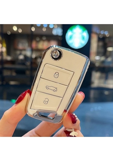 Vw Taigo Uyumlu Anahtar Kılıfı Beyaz Renk