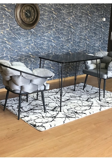Yirmi15 Siyah Metal Ayaklı 60x90 Siyah Mermer Desen Mutfak - Balkon - Çalışma Masası