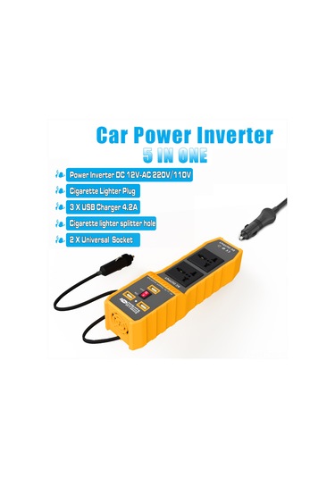 Samdoo 12v'den 220v'ye Araç İçin Inverter 200w Sabit 400w Tepe Gücü 3 Usb + 2 Ac Çıkışı Hızlı Şarj + Soğutma Fanı + Çoklu Koruma