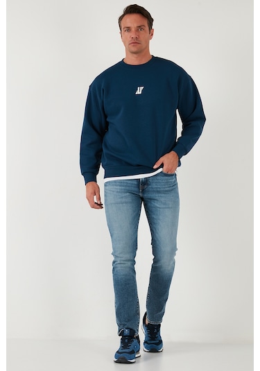 Buratti Regular Fit Bisiklet Yaka Pamuklu Içi Tüylü Yumuşak Şardonlu Erkek Sweat 5905405 Indigo